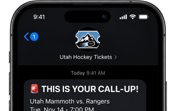 Example Call-Up ticket alert displayed in an iPhone Messages conversation.